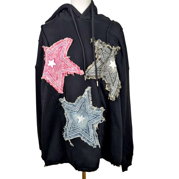 Aelfric Eden Women's LRG Denim Star Applique Hoodie Sweatshirt Indie Skater - Picture 1 of 8